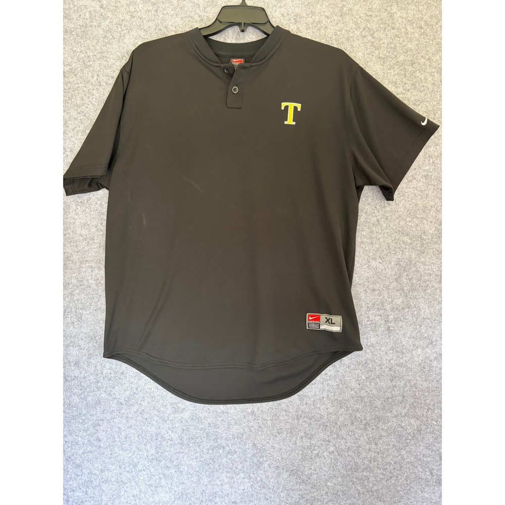Nike Team Dri-FIT Mens XL Black Two Button Henley Baseball Shirt T Logo
